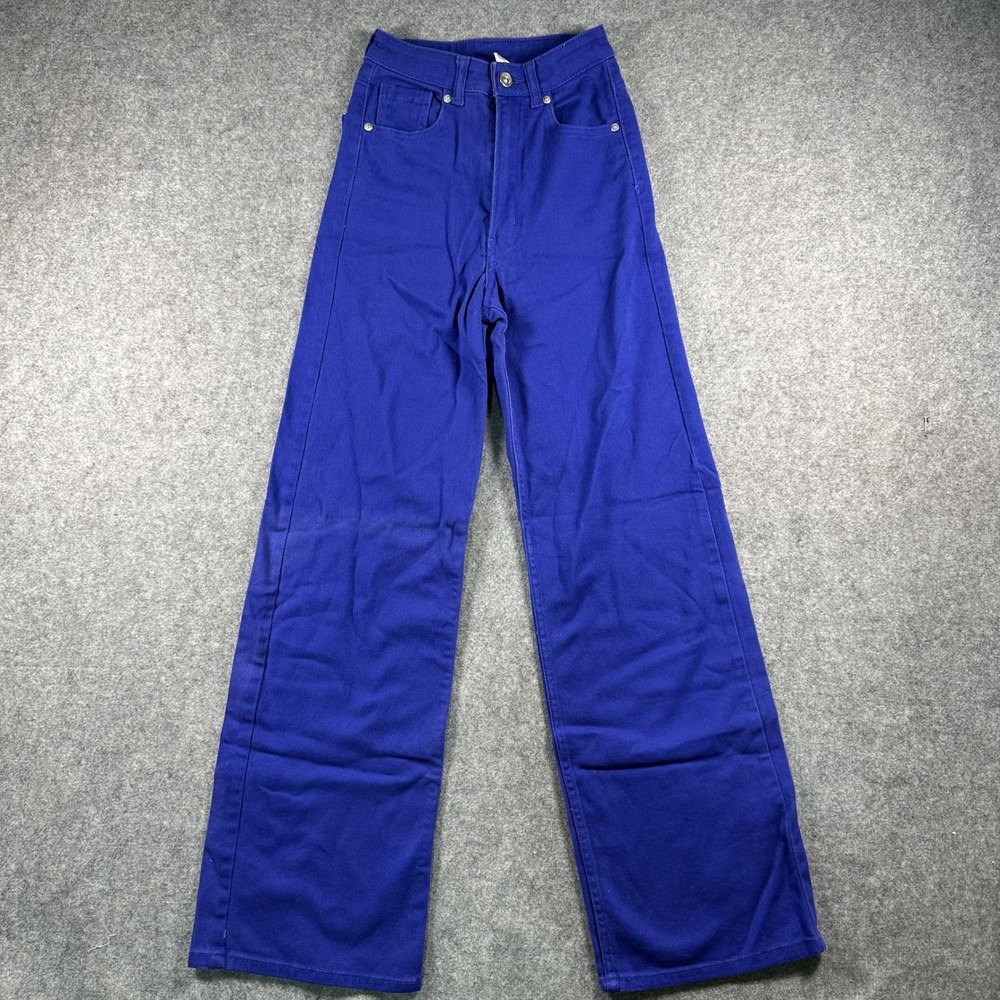 H&M Divided Wide Leg Trousers‎ 0 Cobalt Blue High Waisted Cotton Blend